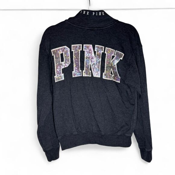 Victorias Secret Pink Grey Sequin Quarter Zip Pullover Size XS - Picture 6 of 6